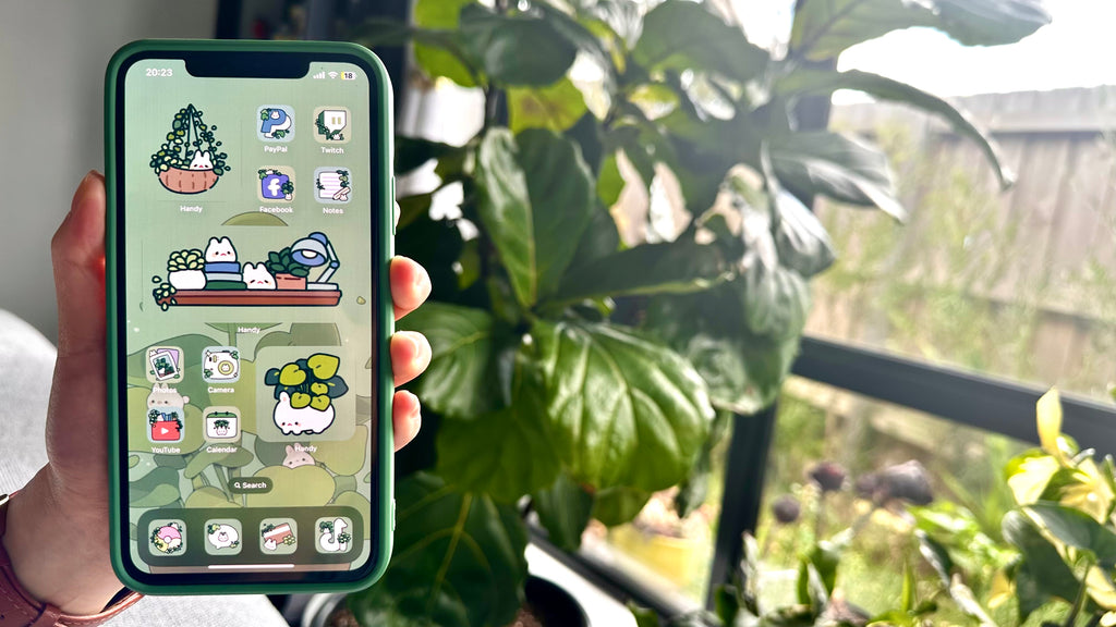 Custom installed phone theme cozy plants aesthetic bunny IOS android 