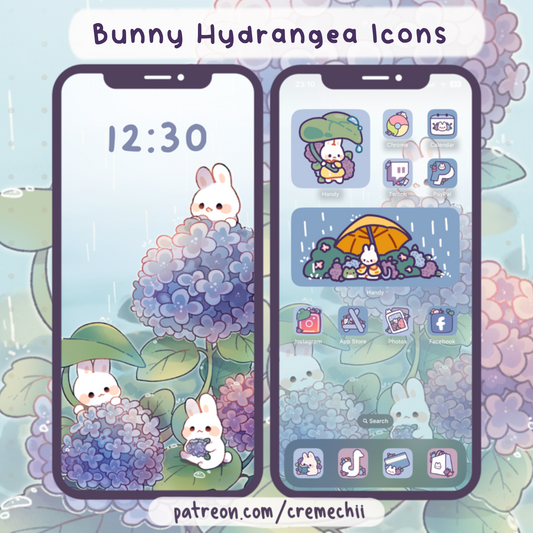 Hydrangea Bunnies App Icon Set | March 2023