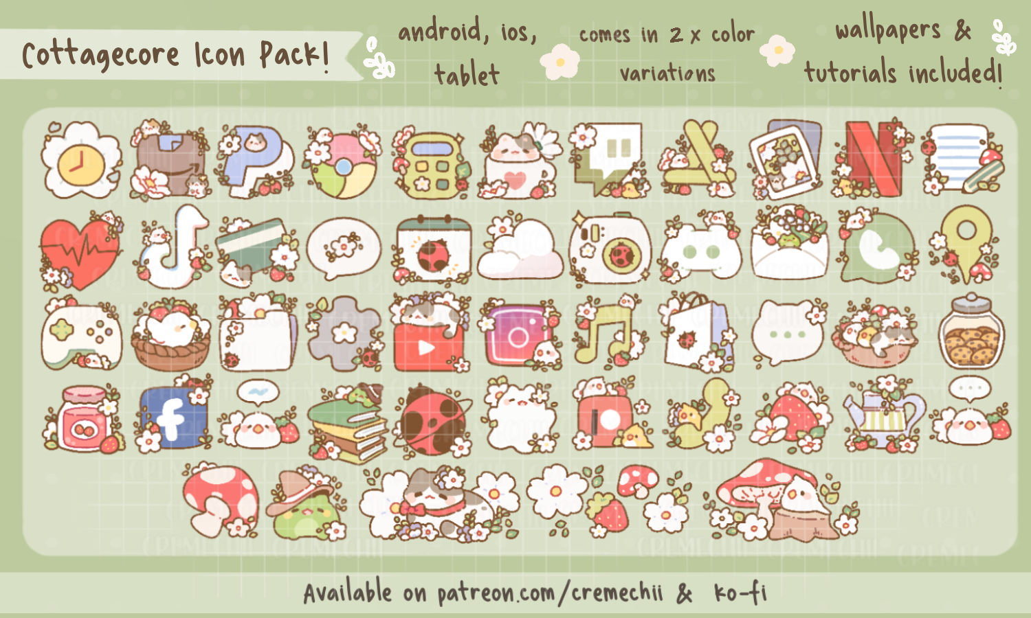 Cute Cottage core App Icon Set – Cremechii
